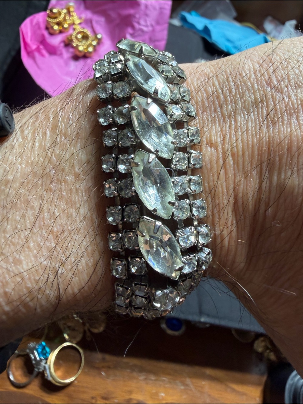 Vintage Silver Tone Five Row Rhinestone Bracelet